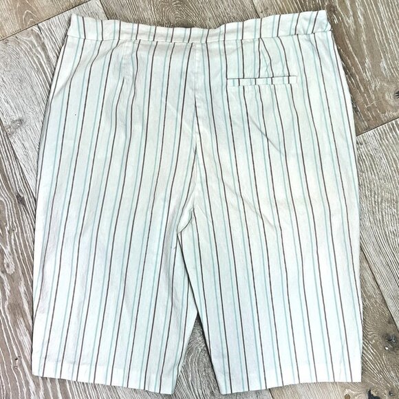 Kate Park Bermuda Shorts Women's 18W White with Baby Blue and Beige Stripes - Picture 2 of 9